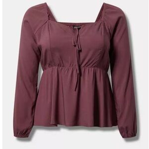 Torrid Mauve Long Sleeve Blouse, Sweetheart neckline